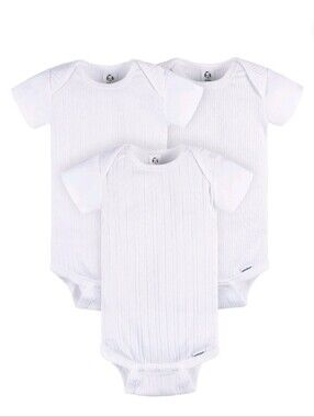 Gerber White Ribbed Short-Sleeve Baby Bodysuit 3-Pack Size 24m